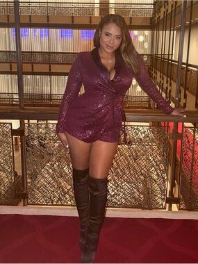 Fashion Nova Plum Sequin Wrap Romper